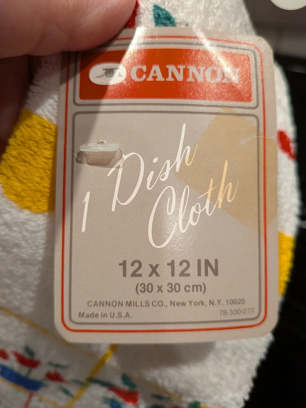 New Old Stock Cannon White Floral Kitchen Dish Cloth - Yellow Accent Made In USA